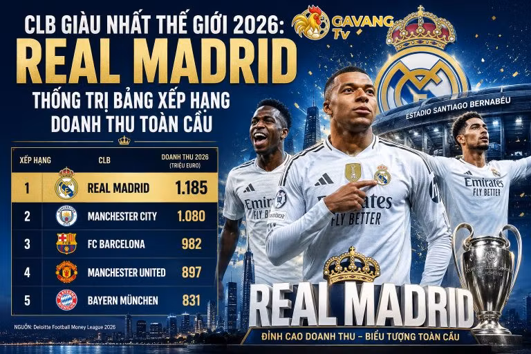 CLB giàu nhất thế giới 2026: Real Madrid thống trị bảng xếp hạng doanh thu toàn cầu
