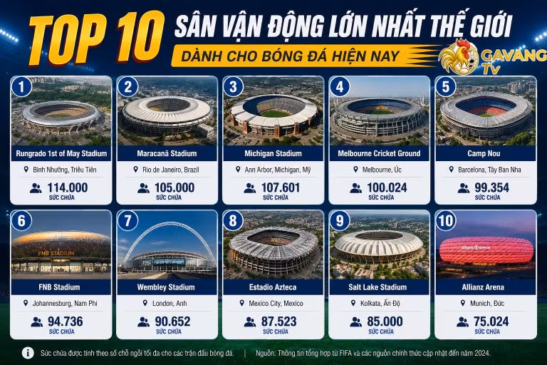 Top 10 sân vận động lớn nhất thế giới dành cho bóng đá hiện nay