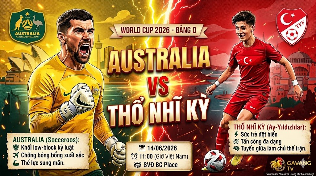 Bảng cover nhận định trận đấu World Cup 2026 Australia vs Thổ Nhĩ Kỳ