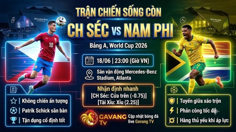 Nhận định trận đấu CH Séc vs Nam Phi bảng A World Cup 2026, màn đối đầu sinh tử giữa Patrik Schick và Lyle Foster trên Gavang TV.