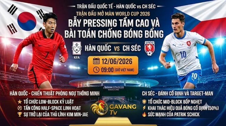 Ảnh bìa nhận định chiến thuật trận đấu Hàn Quốc vs CH Séc tại World Cup 2026 trên Gavang TV.