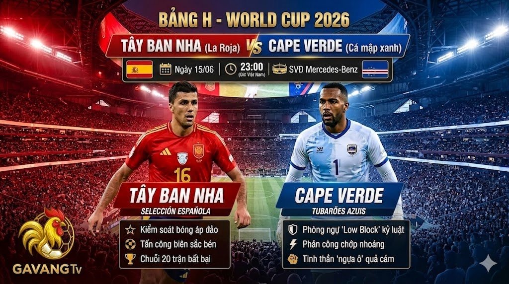 Nhận định trực tiếp bóng đá Tây Ban Nha vs Cape Verde bảng H World Cup 2026 tốc độ cao trên Gavang TV.