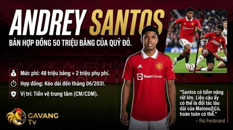 Trực quan chi tiết bản hợp đồng bom tấn 50 triệu bảng đưa Andrey Santos gia nhập MU từ Chelsea.