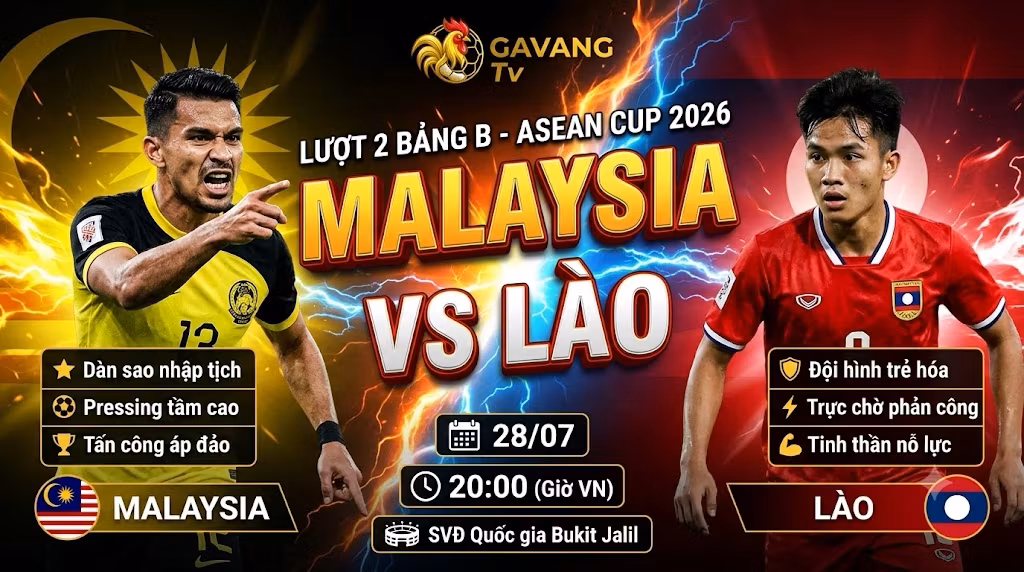 Nhận định trực tiếp bóng đá trận Malaysia vs Lào vòng bảng ASEAN Cup 2026 chi tiết tại Gavang TV.