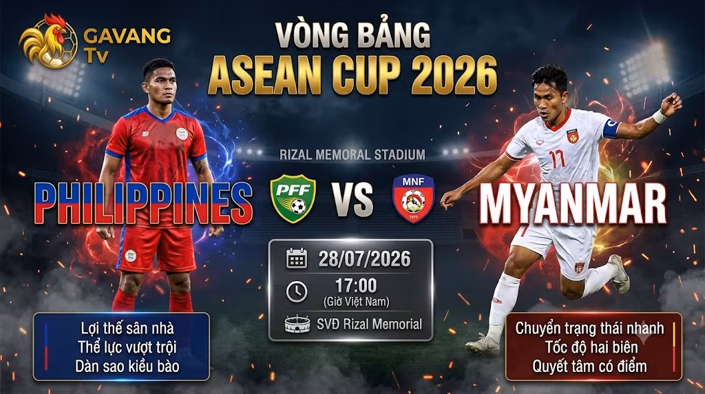 Nhận định trận đấu Philippines vs Myanmar tại vòng bảng ASEAN Cup 2026 chi tiết cùng chuyên gia Gavang TV.