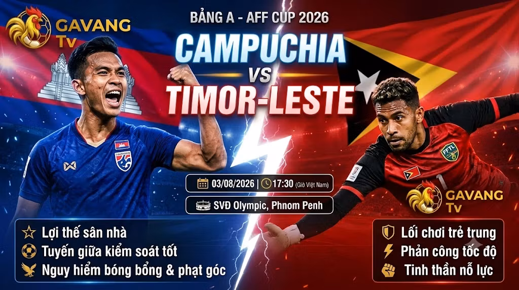 Nhận định trực tiếp bóng đá Campuchia vs Timor-Leste bảng A AFF Cup 2026 - Gavang TV.
